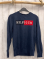 Preview: Tommy Hilfiger  Pullover  Gr. 152  blau Strick Balken mit weßer Schrift 