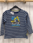 Preview: Salt & Pepper  Langarmshirt  Gr. 116  blau weiße Streifen Bagger Schrift 