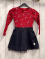 Preview: S´Oliver  Kleid  Gr. 104  rotes Oberteil mit Blumen schwarzer Rock mit Spitzensaum 
