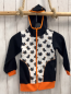 Preview: neu Babauba  Sweatjacke  Gr. 116  weiß Raben schwarze Ärmel orange Bund + Reißverschluss 