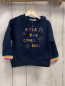 Preview: neu Pullover Gr. 74  blau bunte Schrift und Bögen + Bund