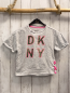 Preview: DKNY  T-Shirt  Gr. 152  grau oliv Schrift mit pink Bund 