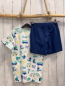Preview: 2tlg  T-Shirt + Shorts  Gr. 134  weiß + blau  Camper Palmen Schrift 