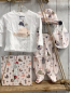 Preview: neu 4 teiliges Boboli Baby Geschenkset Gr. 68  Langarmshirt + Leggings + Mütze + Lätzchen rosa weiß gestreift + maritime Motive