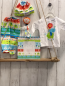 Preview: neu 4 teiliges Boboli Baby Geschenkset Gr. 62  Langarmshirt + Leggings + Mütze + Schnullerkette weiß bunte Tiere und Streifen