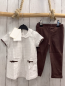 Preview: chicco neu 2tlg Sommerbluse + Leggings Gr. 80  weiß braune Punkte + Bund + braun