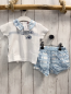 Preview: Boboli neu 2tlg  T-Shirt + Shorts Gr. 74  weiß Fische blau weiß karierter Kragen + Shorts 