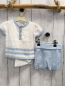 Preview: Boboli neu 3tlg  T-Shirt + Shorts + Beutel Gr. 68  weiß hellblauer Bund Strick + hellblau 