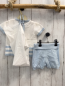 Preview: Boboli neu 3tlg  T-Shirt + Shorts + Beutel Gr. 68  weiß hellblauer Bund Strick + hellblau 