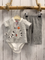 Preview: Boboli neu 2tlg  T-Shirt + Hose  Gr. 74  grau weiß gestreift Katze Bodyunterteil + grau Frottee