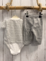 Preview: Boboli neu 2tlg  T-Shirt + Hose  Gr. 74  grau weiß gestreift Katze Bodyunterteil + grau Frottee