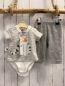 Preview: Boboli neu 2tlg  T-Shirt + Hose  Gr. 68  grau weiß gestreift Katze Bodyunterteil + grau Frottee