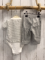 Preview: Boboli neu 2tlg  T-Shirt + Hose  Gr. 68  grau weiß gestreift Katze Bodyunterteil + grau Frottee