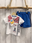 Preview: chicco neu 2tlg T-Shirt + Shorts  Gr. 68  weiß rote Streifen Schirft Tiere NP 24,90 €