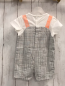 Preview: Boboli neu Playsuit Gr. 80  weiß + weiß grau kariert Latzoptik aprikot Hosenträger