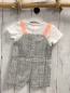Preview: Boboli neu Playsuit Gr. 74  weiß + weiß grau kariert Latzoptik aprikot Hosenträger