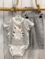 Preview: Boboli neu 2tlg T-Shirt + Hose Gr. 62  weiß grau gestreift Katze + grau Frottee