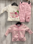 Preview: 3tlg neu Blue seven Sweatjacke + Langarmshirt + Hose Gr. 68  rosa weiß gestreift + weiß Schrift Vogel + rosa