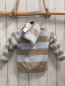 Preview: Boboli neu Strickjacke Gr. 80  hellblau beige Streifen gefüttert Kapuze