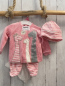 Preview: 4tlg Boboli neu Pullover + Hose + Mütze + Beutel Gr. 56  himbeere Giraffen + himbeere weiß gestreift 