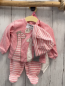 Preview: 4tlg Boboli neu Pullover + Hose + Mütze + Beutel Gr. 62  himbeere Giraffen + himbeere weiß gestreift 