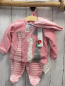 Preview: 4tlg Boboli neu Pullover + Hose + Mütze + Beutel Gr. 62  himbeere Giraffen + himbeere weiß gestreift 