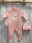 Preview: 3tlg Boboli neu Strickoverall + Mütze + Beutel Gr. 56  rosa weiß Streifen + Stern 