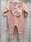Preview: 3tlg Boboli neu Strickoverall + Mütze + Beutel Gr. 62  rosa weiß Streifen + Stern 