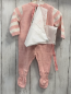 Preview: 3tlg Boboli neu Strickoverall + Mütze + Beutel Gr. 62  rosa weiß Streifen + Stern 
