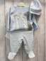 Preview: 4tlg Boboli neu Pullover + Hose + Mütze + Beutel Gr. 68  hellblau Giraffen + hellblau weiße Streifen