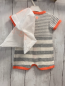Preview: 2tlg Boboli neu Playsuit + Beutel Gr. 62  grau weiß gestreift orange Bund Strick