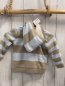 Preview: Boboli neu Strickjacke Gr. 74  hellblau beige Streifen Strick Kapuze Knebelknöpfe