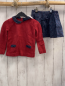 Preview: 2ltg Cyrillus  Pullover + Rock Gr. 104  weinrot Strick + petrol miz bunten Sterne 