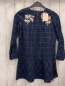 Preview: neu Review  Kleid  Gr. 140  blau golden glitzer kariert + weiß silber SStickerei 