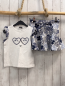 Preview: 2 tlg Sarabanda  T-Shirt + Rock  Gr. 122  weiß + blau hellblaue Blumen Pailettenherzen 