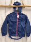 Preview:   Regenjacke  Gr. 122  blau weiße Punkte pink Bund Kapuze 