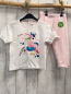 Preview: neu 2tlg  T-Shirt + Caprileggings  Gr. 98  weiß Pelikan Schrift Blumen + rosa weiße Streifen 