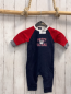 Preview: Petit Bateau  Overall Gr. 68  blau rote Ärmel blau weißer Streifenbund Schrift 