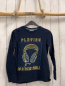 Preview:   Langarmshirt  Gr. 134/40  blau gelbe Schrift + Kopfhörer 
