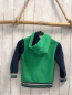 Preview:   Fleecejacke  Gr. 110  grün Kapuze blaue Ärmel blau grün weißer Streifenbund 