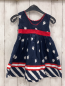 Preview: Blueber  Kleid  Gr. 92  blau weiße Segenboote + rot weiße Streifen + rotes Güterlband mit Schleife 