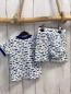 Preview: neu 2tlg Lamino  T-Shirt+ Shorts  Gr. 62  weiß blau rote Fische dunkelblauer Bund 