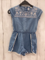 Preview: Friboo  Playsuit  Gr. 98  blau Jeans weiße Strickerei weißer Bommelbund 