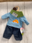 Preview: neu 3tlg  Puppenkleidung 28-35cm  hellblau weiß gestreiftes Shirt grünes Tuch Jeans Np 15,99 € 