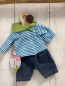 Preview: neu 3tlg  Puppenkleidung 28-35cm  hellblau weiß gestreiftes Shirt grünes Tuch Jeans Np 15,99 € 