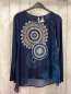 Preview: Desigual Bluse  Gr. 158/164  blau grau bunte Kreise mit Pailetten transparenter Stoff mit hellblauem Druck 