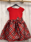 Preview: H&M  Kleid  Gr. 122  rotes Oberteil rot grau grün beige karierter Rock mit Schleife 