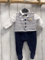 Preview: Steiff Overall Gr. 56  weiß + weiß blau gestreifte Weste + blaue Hose