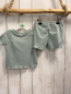 Preview: 2tlg  T-Shirt + Shorts  Gr. 68  mint Rippen weiße Blumen 