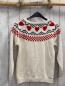 Preview:   Pullover  Gr. 134/140  weiß Strick + blau rotes Muster mit Herzen + Quadraten 